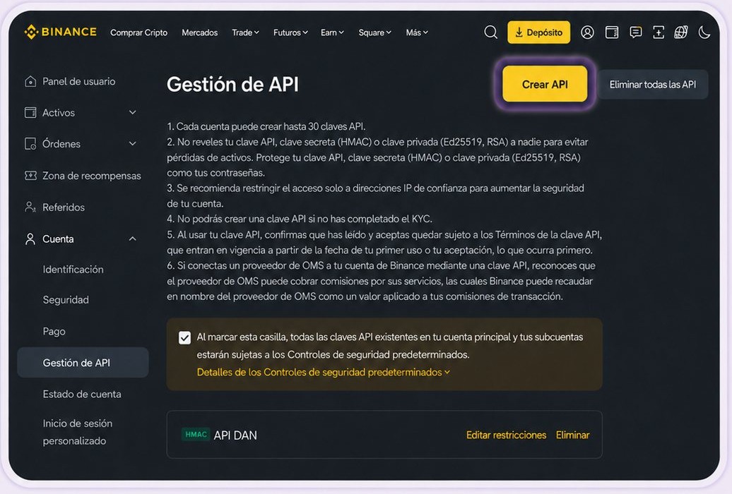Haz clic en Crear API
